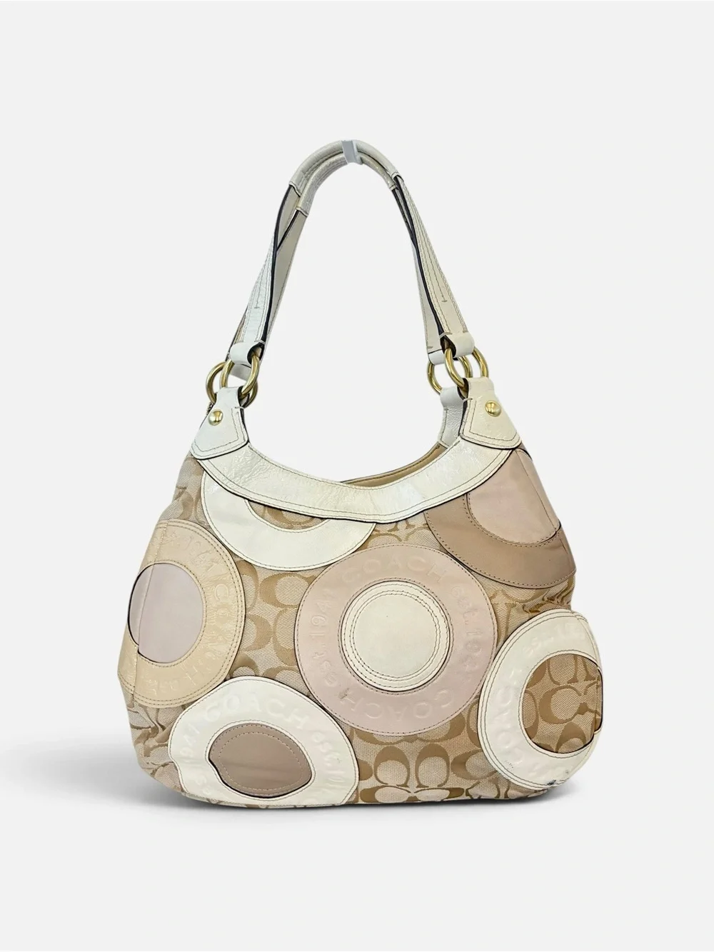 Coach Neutral Multi Circle Patch Hobo with Gold Hardware